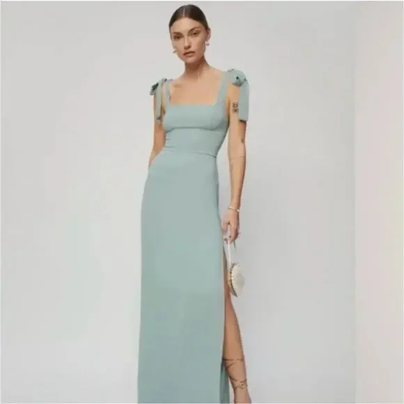 Reformation Celadon Green Westerly Tie Strap Maxi Dress Bridesmaid Size 6 - Picture 3 of 10